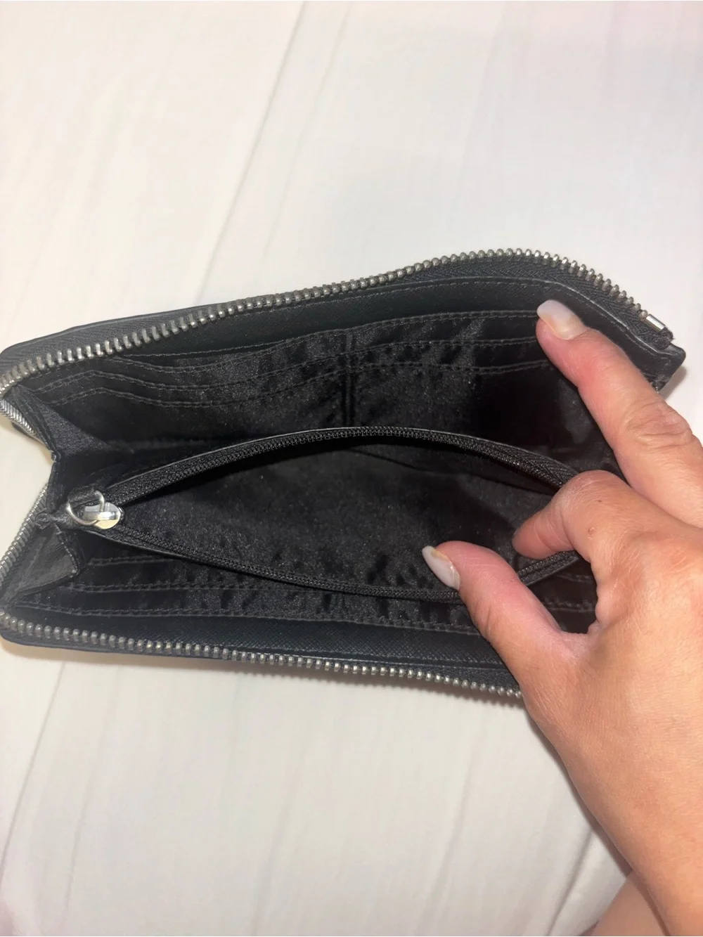 Coach Zip-Around Wallet in Black and Taupe Signature Jacquard